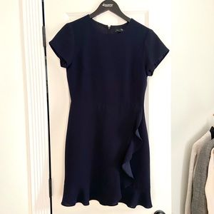 Club Monaco navy crepe ruffle mini dress